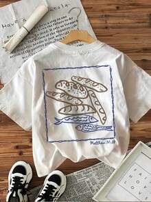 Limited Edition Graphic Print Short Sleeve T-Shirt, Round Neck, Casual Summer And Spring Top, Women's Clothing, Lightweight Cotton. - 杏色 - 查看 2