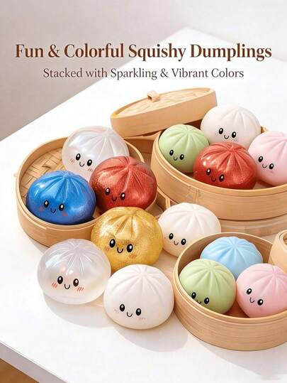 Soft Squishy Dumpling Shaped Slow Rebound Squeeze Toy, Realistic Simulated Food Design, Hand And Desktop Stress Relief Toy, Soft And Plush, Suitable For Relieving Anxiety, Office Relaxation And Home Decor, Best Gift For Family And Friends (Random Color) Game And Party Toy, Suitable As A Gift Or Party Favor (Random Color And Style)