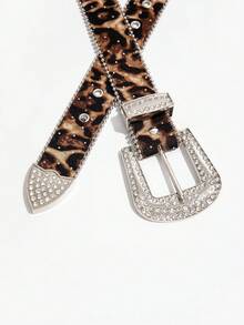 1 chiếc thắt lưng nữ kiểu Bohemian, họa tiết da báo, đính đá Y2K, khóa kim loại. - Họa tiết da báo - Kim cương trắng - Xem 3