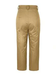 Pantalones de pierna ancha con bolsillo con cremallera Jisfaneya, elegantes, versátiles para la oficina, la escuela y el uso diario, de unicolor sin cinturón, para primavera y verano, en color negro - Caqui - Ver 6