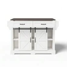 Kitchen Island With Fold-Down Worktop, Kitchen Trolley On Casters, Kitchen Unit With 2 Sliding Doors And 2 Drawers, Barn Style, White, Kitchen Storage Unit, 120 * 45 (70) * 91 Cm - 白色 - 查看 11