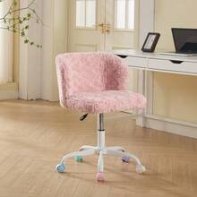 Girls Faux Rabbit Fur Desk Chair, Cute Fluffy Adjustable Swivel Vanity Chair With Silent Colorful Wheels, Soft Upholstered Office Chair For Bedroom, Study Room And Dorm, Pink - 粉色 - 查看 1
