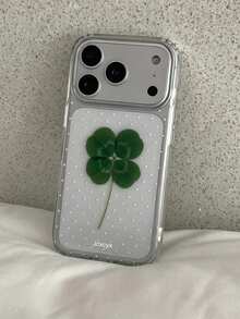 Casing Ponsel Minimalis Motif Daun Semanggi Empat Daun Polkadot Mengkilap, Kompatibel dengan iPhone 17ProMax 17Pro 17 16ProMax 16 15 14 13 Pro Max, Casing Lembut Anti Jatuh yang Lucu - Clear - View 2