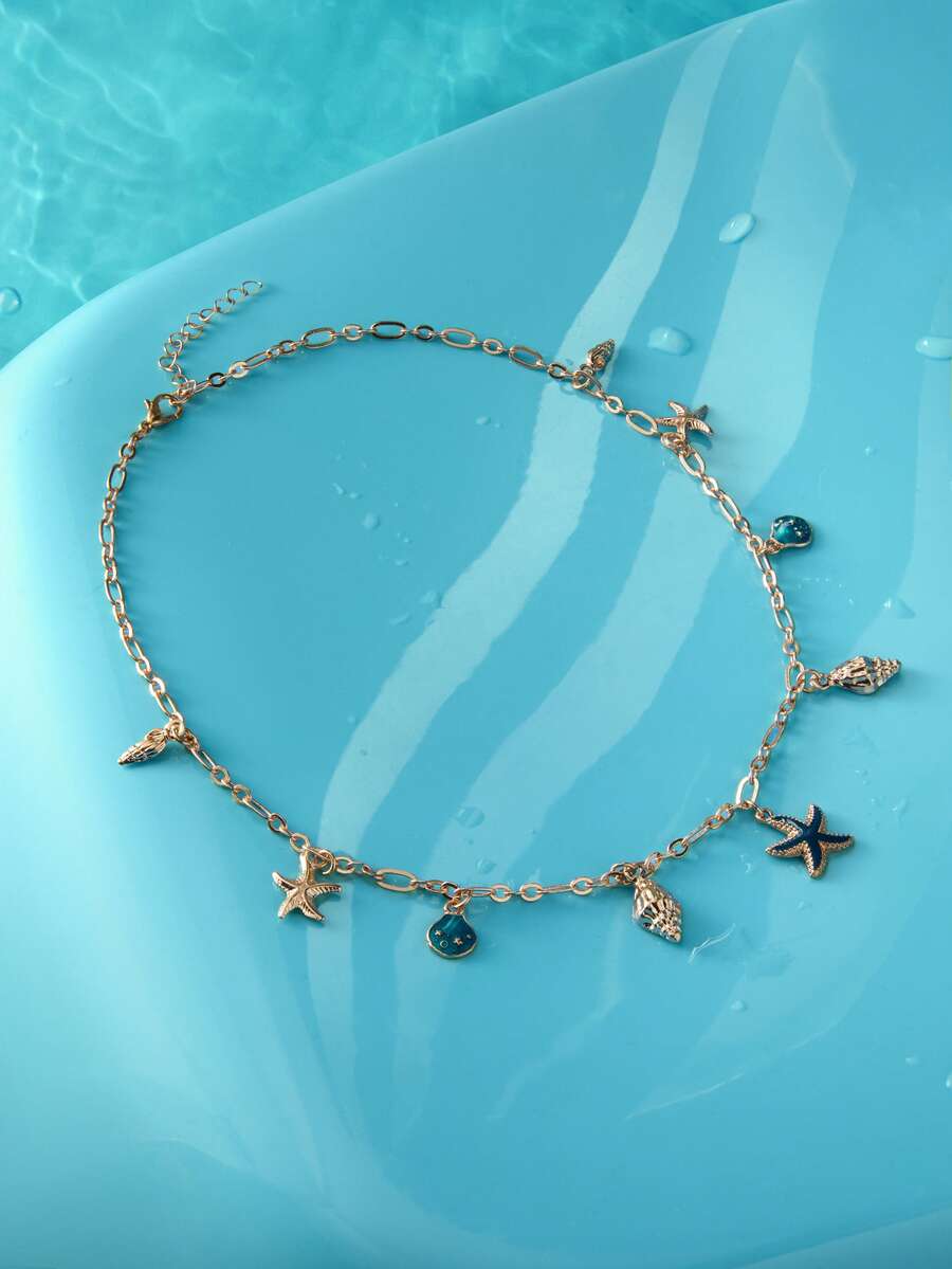 Trivaya 1 pieza Nuevo collar colgante creativo con estrella de mar y concha, simple y de moda, adecuado para uso diario - Multicolor - Ver 1