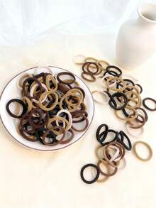 200/100/50/10pcs Coffee Brown Hair Tie, Suitable For Women, Brown High Elasticity Seamless Hair Ties, Non-Damaging High Elasticity, Hair Accessories - Brown - View 3