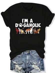 GiftGiftGiftGiftPlus Size, Camiseta de Cuello Redondo de Talla Grande para Mujer, Ideal para Amantes de los Perros - Blusa Casual de Corte Holgado, Lavable a Máquina, Ropa Casual Cómoda pa - Negro - Ver 1