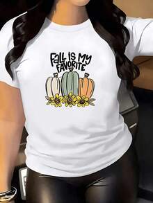 Women's T-Shirt Made Of Pure Cotton With A Graphic Print Of Pumpkins And Sunflowers, Casual And Comfortable Style, Ideal For Autumn And Spring, Round Neck And Short Sleeves - 白色 - 查看 6