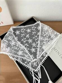 1件女童优雅蕾丝头巾，田园风格发带 - 白色 - 查看 8