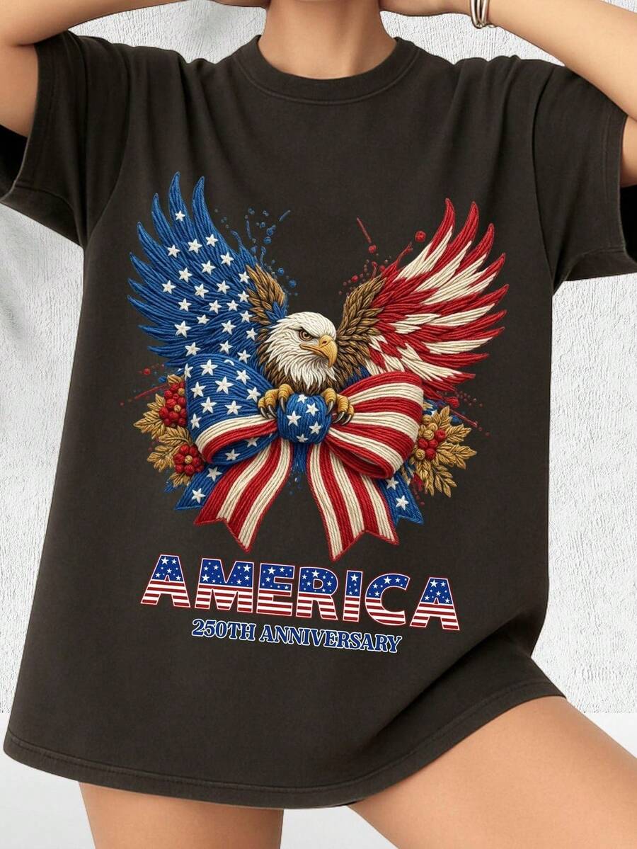 Camiseta del 250 aniversario de los Estados Unidos, camiseta unisex del Día de la Independencia de EE. UU., bandera estadounidense, patriotas, camiseta para adulto con águila patriótica. Camiseta unisex de algodón puro de 220 g. Peso ideal para todas las estaciones, adecuada tanto para hombres como para mujeres. Tejido duradero de alta calidad, suave al tacto y de larga duración. Parte superior transpirable. Adecuada para la primavera y el verano de las mujeres, vacaciones, Día de la Madre, Día de la Independencia. - Negro - Ver 1