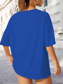 Camiseta de algodón puro para mujer con diseño de lazo - estampado de lazos rosados, estilo casual y moderno, cuello redondo holgado, mangas cortas, estilo de verano y primavera, top holgado, sexy, dulce y lindo para mujer, diseño elegante y sencillo, camiseta a la moda, material no transparente, fácil de cuidar, diseño versátil. - Azul - Ver 3