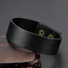1件极简黑色手链，复古铜扣可调节手镯 - 黑色 - 查看 3