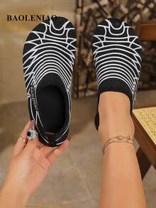 Women's Water Shoes Striped Athletic Knit Yoga Shoes, Outdoor Beach Gym Non-Slip Soft Bottom Beach Diving Shoes, Suitable For Summer Vacation, Yoga, Swimming And Various Water Sports - Black - View 6