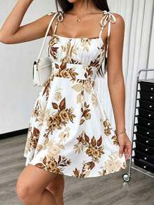 Vestido mini con tirantes de espagueti y estampado floral ditsy con lazo - Multicolor 4 - Ver 5