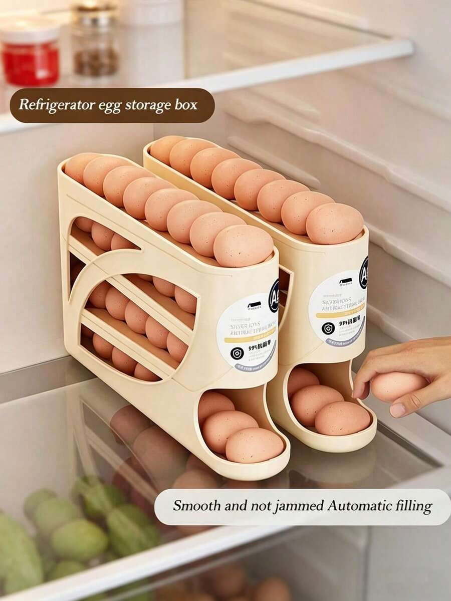 1pc Durable Plastic Egg Storage Rack, Suitable For Refrigerator, Desktop And Wardrobe, 28-Layer Space-Saving, Includes 4 Refrigerator Rotating Egg Dispensers, Egg Storage Rack - Multicolor - View 1