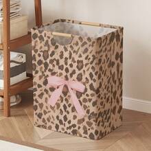 1pc Leopard Print Bow Pattern Dirty Clothes Laundry Basket 52*36.5*24.5cm Large Capacity Fabric Dirty Clothes Storage Bin Home Bedroom Atmosphere Dirty Clothes Basket Bathroom Socks Storage Bin Toy Classification Storage Bucket - Multicolor - View 7