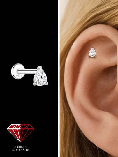 1 đôi bông tai bạc 925 đính đá Moissanite dành cho nữ, kiểu dáng cổ điển lãng mạn, dạng đinh tán, mặt phẳng, thích hợp đeo hàng ngày, đám cưới hoặc lễ đính hôn, trang sức cao cấp.