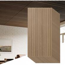 12 Pack Fluted PVC Wall Panels, 48"X24" Decorative Slat Ceiling Tiles, Glue Up Or Drop Ceiling Panel, Waterproof 3D Wall Panels For Living Room, Bathroom, Office, Covers 96 Sq.Ft, Walnut - White Raised - View 10