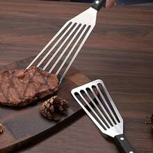 1 pieza Espátula de acero inoxidable, espátula para pescado con ranuras, utensilio de cocina para cocinar, voltear, girar, freír y asar a la parrilla - Negro - Ver 7