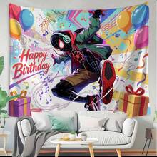 1pc S-Pider-Man Miles Morales Birthday Backdrop, Cool Music Style Happy Birthday Party Banner,Spider-Verse Themed Party Decor Tapestry, Aesthetic Ins Style Birthday Photo Booth Prop, High Definition Print Party Decoration Backdrop Cloth,Themed Birthday Party Backdrop,Cartoon Character Tapestry,The Perfect Gift For Family And Friends, Birthday Party Decoration,Holiday Decoration, Decoration Themed Perfect Gift,For Bedroom Living Room Corridor, Wall Art, Wall Decoration, Room Decoration - Nhiều màu-A - Xem 2