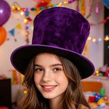 Velvet Vintage Dramatic All Seasons Top Hat, Distressed Texture, Relaxed Fit, Perfect For Themed Party, Halloween Cosplay, Stage Performance - Purple - View 4