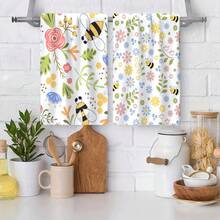 2/4/6pcs Dish Towel Set, Bee Pattern Print, Super Absorbent Microfiber Modern Cloth, Cooking & Baking Tea Towel, Dishcloth, Cleaning Towel, Hand Towel, Highly Soft & Absorbent, Kitchen Decor, Gift For Neighbor, Mom, Birthday, Housewarming For Friends, Kitchen Essentials, Daily Necessity - Multicolor - View 7