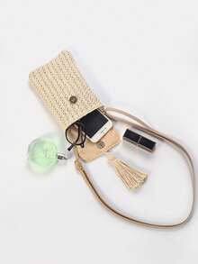 Women's Straw Tassel Crossbody Bag, Summer Beach Vacation Shoulder Bag, Sunflower/Daisy Solid Color Mini Straw Handbag, Lightweight Boho Rattan Style Tote, Adjustable Strap Small Handbag, Portable Woven Clutch For Daily Commute Shopping, Aesthetic Beach Bag For Picnic Vacation Outfit, Durable Straw Bag Gift For Women And Girls - Multicolor - View 5
