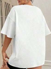 1 pieza de ropa versátil de talla grande para mujer, nueva colección de verano 2026 del almacén local. Camisetas gráficas 100% algodón para profesoras, camiseta colorida con dibujos para la - Blanco - Ver 2