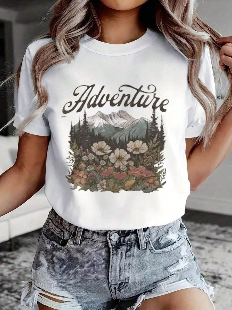 ofertas y liquidacionesWomen's Graphic T-Shirt | Camiseta Básica | Diseño Floral de Montaña de Aventura | 100% Algodón | Suave y cómodo | Perfecto para uso diario y para regalar. | Camiseta de cuello redondo | Fabricado y enviado desde México | Unisex Fitplayera de hombretops sudaderas para mujer Y2k Camiseta Camisa De - Negro - Ver 1