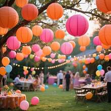 11pcs/Set Pink & Orange Paper Lanterns, Mixed Sizes, Including Rose Red, Light Pink And Orange Colors, Suitable For Floral Themed Parties In Different Seasons, Great For Birthday, Bridal Shower, Wedding Decorations - Mixed Colors - View 8