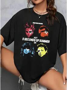 Camiseta de mujer con estampado "Not OK" de 5SOS - Incluye retratos de los miembros y el texto "Not OK" - Camiseta casual de cuello redondo para fans de 5 Seconds Of Summer playeras de hombre playeras oversize de mujer y2k camisa de mujer camisa blusa casual mujer blusa elegante mujer ofertas - Negro - Ver 6