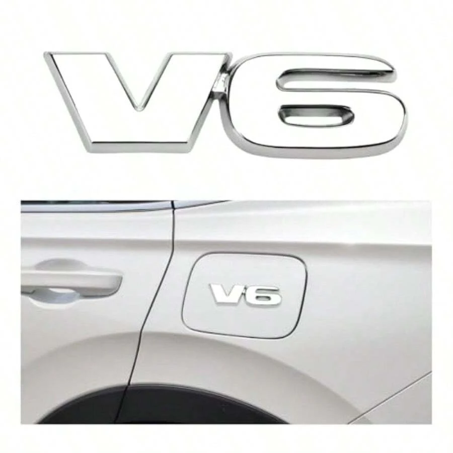 V6 Metal Emblem Premium 3D Classic V6 Nameplate Logo Engine Badge Sticker In Silver, Universal V-6 Letters Metal Decal For Vehicle Side Fender, Trunk Tailgate Durable Automotive Accessory - V6 Bạc - Xem 1