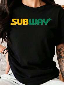 Subway Logo T-Shirt, Black, Unisex, Casual, Urban Style, Fashion Graphic T-Shirt For Men And Women - 黑色 - 查看 6