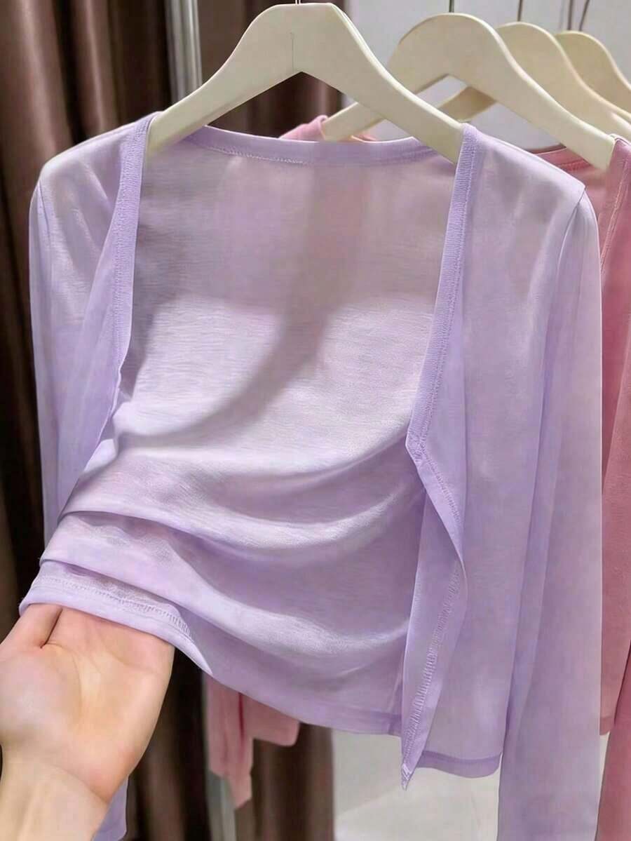 casual delgado de unicolor para mujer, primavera/verano - Púrpura malva - Ver 1