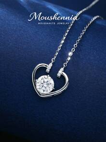 MOUSHEENIA 925 Sterling Silver Heart Pendant Necklace For Women - Genuine Moissanite Solitaire - Dainty Round Cut Diamond Simulant - Eternal Love Promise Jewelry - Gift For Her Anniversary Wedding Birthday - Pendant Necklace - View 4