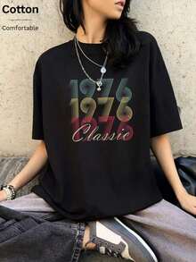 Camiseta para Mujer con Estampado Romántico, Cuello Redondo, Manga Corta, Diseño Oversized, Ideal para San Valentín - Negro - Ver 9