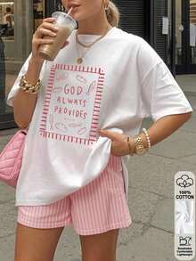 Camiseta para Mujer con Estampado de Bebidas, Cuello Redondo, Manga Corta, Diseño Oversized, Ideal para Streetwear - Blanco - Ver 9