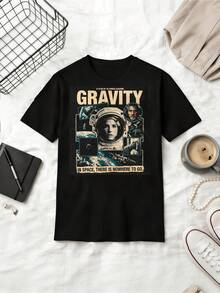 Gravity 2013 Sci-Fi Film T-Shirt Alfonso Cuarón Space Movie Graphic Tee - Black - View 1