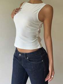 2 piezas Camisa sin espalda con lazo y cuello redondo sin mangas para mujer, Top estilo Y2K, adecuado para ir al trabajo, salidas, vacaciones, Paquete de 2 tops sin mangas para mujer, Top sin mangas para mujer, Conjunto de 2 piezas para mujer, Blus - Blanco 4 - Ver 3