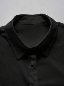 Camisa de mujer casual de manga larga a rayas con un solo abotonado - Negro - Ver 5