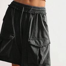 Women's Casual Drawstring Waist Cargo Pocket Loose Shorts - Naranja - Ver 4