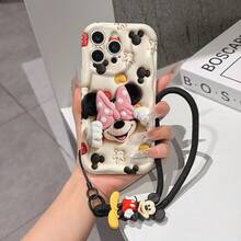 This Disney Mickey Mouse Lanyard Phone Case Is Fully Covered In TPU Material. It's Shockproof, Lightweight, And Compatible With IPhone17/16/11/13/15/15 Plus/15 Pro/15 Pro Max/12/14 Pro Max/11 Pro Max/12 Pro/12 Pro Max/13. This Phone Case Makes A Popular Birthday Gift Or Business Gift; It's Durable, Stain- And Fingerprint Resistant, And Suitable For Both Men And Women. The Set Also Includes A Mickey Mouse Phone Case And A Mickey Mouse Plush Bracelet. It's A Perfect Gift For Friends And Family. This Stylish Phone Case Is Fun, Lightweight, And Durable. IPhone17 Pro Max Phone Case, Minnie Mouse Phone Case. - 白色 - 查看 6