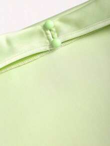Camiseta sin espalda con lazo, de satén de unicolor, con drapeado halter elegante - Verde - Ver 6