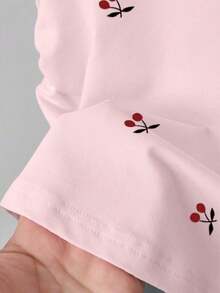 lanzamiento de verano, top corto versátil y casual con estampado de limón dulce, camiseta ajustada a la cintura para mujer, diseño cómodo, adecuado para uso diario, al aire libre, compras - Rosa - Ver 4