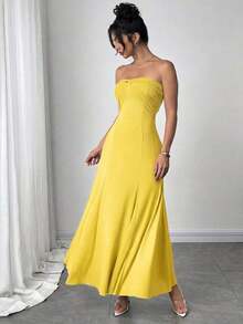 Vestido casual y elegante de mujer de color verde menta con cinta y espalda descubierta.Tiene tres formas de usarlo, se puede combinar con diferentes atuendos, adecuado para salidas casuales diarias, vacaciones en la playa, fiestas en el jardín y - Amarillo - Ver 8