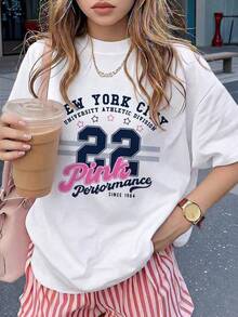Casual camiseta blanca redonda cuello de manga corta para mujeres con impresión de la ciudad de nueva York CMM6 - Blanco - Ver 8