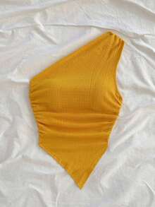 Blusa asimétrica del cuello para mujer para vacaciones de verano - Amarillo 2 - Ver 3