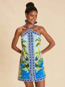 Flower Print Backless Halter Mini Dress, Casual Resort Style,Bohemian Clothes, Suitable For Holiday , Afternoon Tea, Wedding Season, Beach Cruise Vacation, City Road Trip Vacation, Boho Vacation, Music Festival , Beachwear, Easter, Beach Outfits For Woman,, Elegrant Dress For Women, Vacation Outfits Women, Concert Outfit Women, Tropical Vacation Woman Clothes, Holiday Outfits, Bohemian Clothes,For Spring Sunmmer And Autumn,Tropical Vacation, Bohemian Outfits, Ibiza Outfits, Western Style - 多色 5 - 查看 5