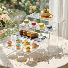 5-Tier Transparent Acrylic Cupcake Stand, Dessert Display Stand, Transparent Display Stand, Rectangular Widened Layered Display Stand, Elegant Tiered Dessert Display Tree, Desktop Display Stand, Used For Dessert Display, Cake Display At Parties, Birthday Party, Wedding Table Decor, BabyShower - Multicolor - View 3