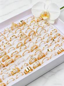 Set Cincin Isi 22 Buah dengan Desain Kupu-kupu, Hati, dan Daun Berongga, Aksesori Perhiasan Minimalis Modis yang Dapat Dipersonalisasi untuk Pesta, Pemakaian Sehari-hari, Gaya Acak - 22 cincin berlubang acak - View 5