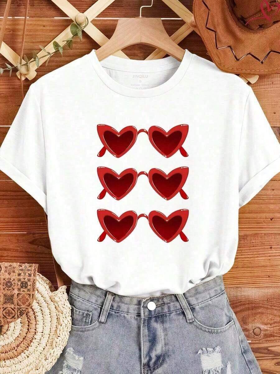 Women's Casual Short Sleeve T-Shirt, Cotton Blend, With 'Chasing The Horizon' Car Print, Round Neck, Regular Length - Style_aq - 查看 1